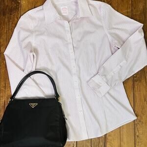 Women’s Brooks Brothers blouse top long sleeve White and Pink Striped fitted